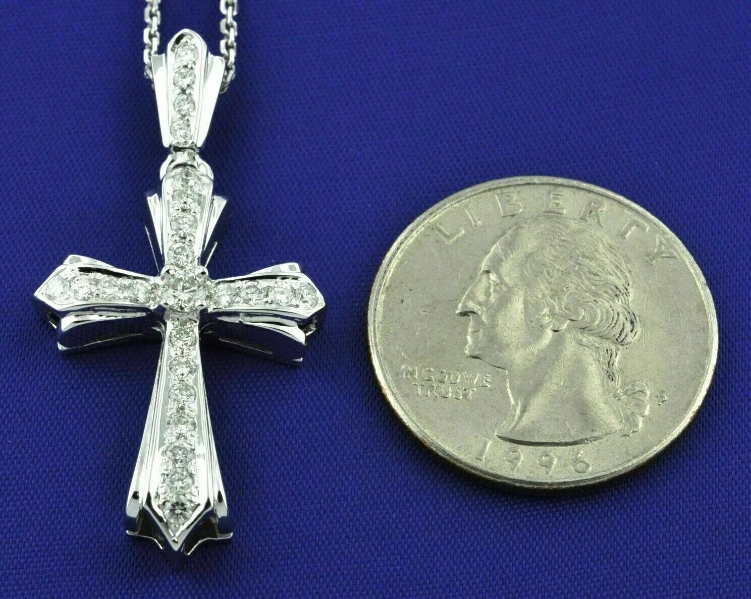1.00ct Lab Created Diamond Round Cross Pendant Necklace 14k White Gold Finish