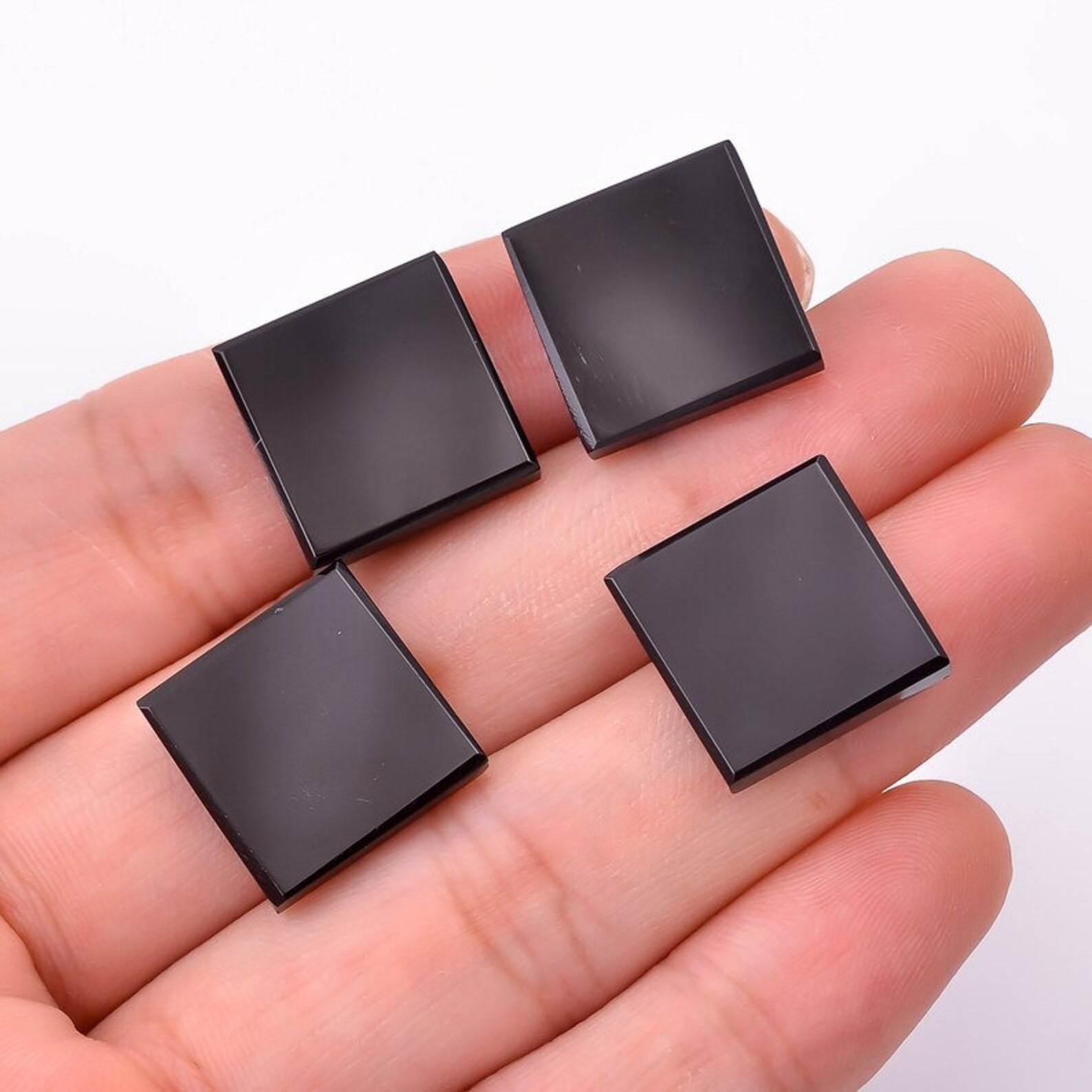 Natural Black Onyx Square Bothside Flatback 10mm To 25mm Loose Gemstone