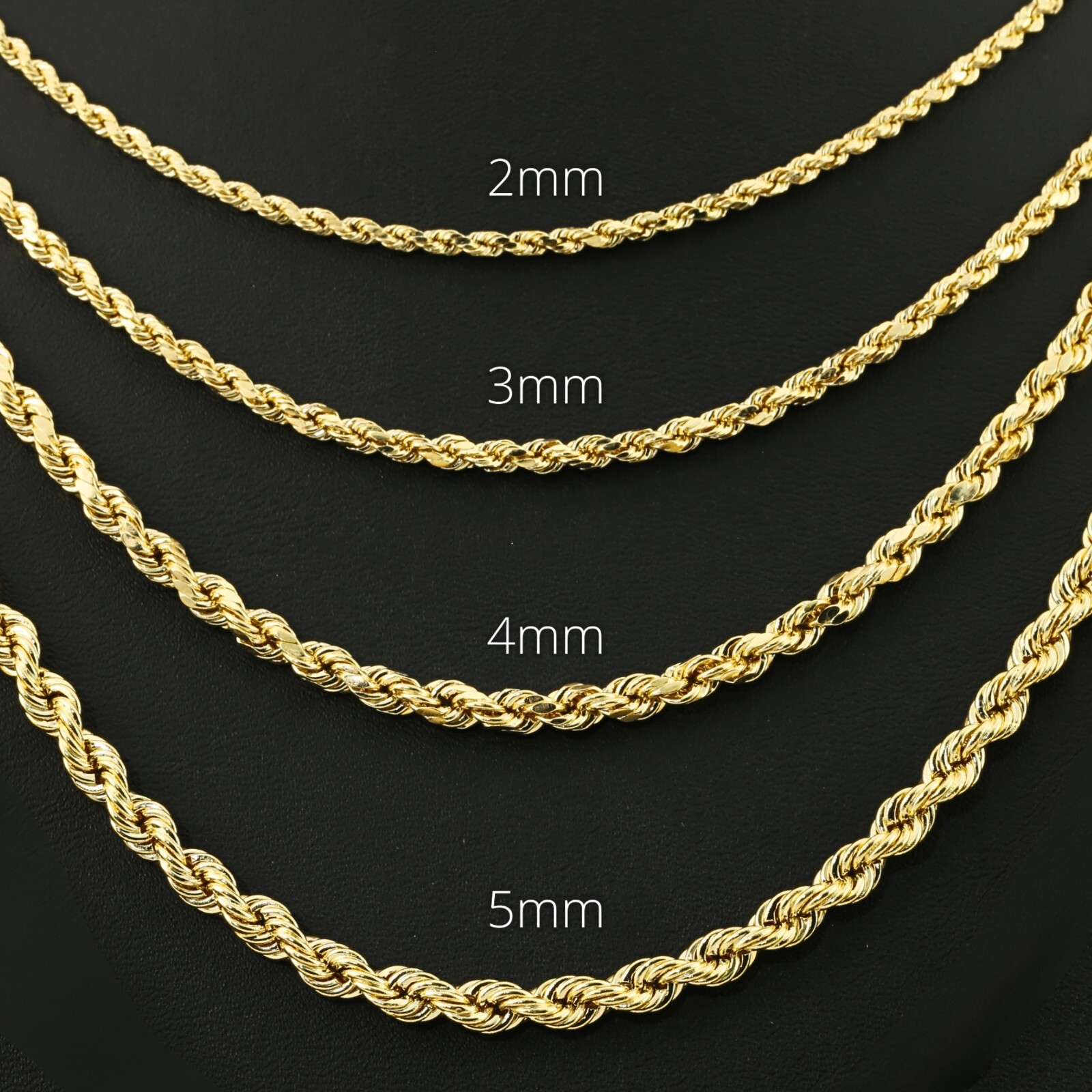 14K Real Solid Yellow Gold 2mm 3mm 4mm Rope Chain Italian Rope Bracelet 7.5″