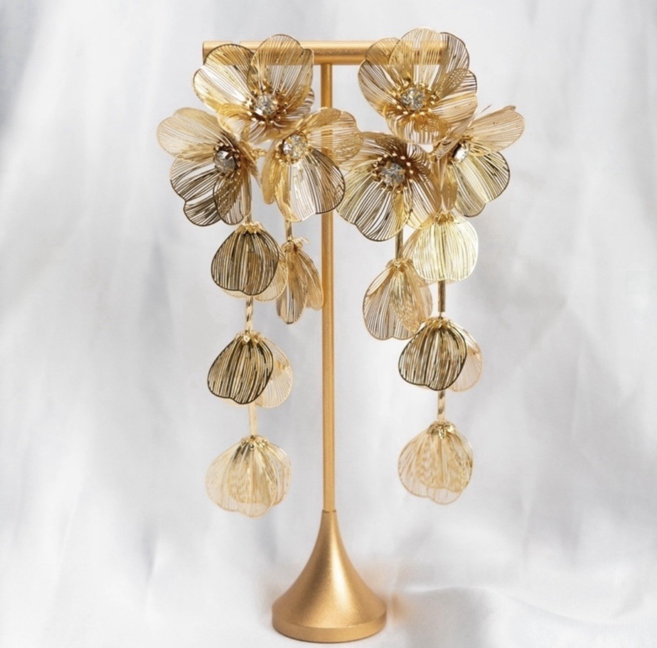 Zara Gold Floral Statement Earrings Long Kate Middleton Luxury Runway Elegant