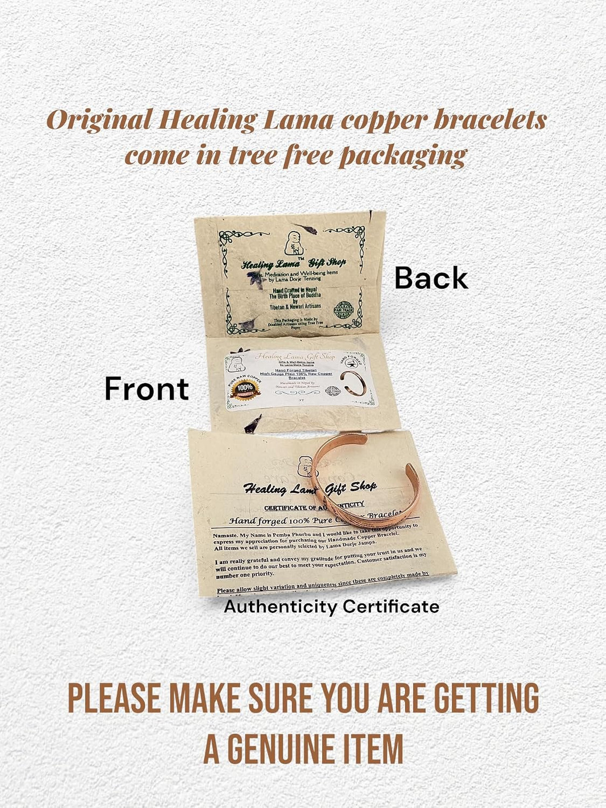 Healing Lama Hand Forged Copper Bracelet 7 Inch Uncoated Lead Free Calming