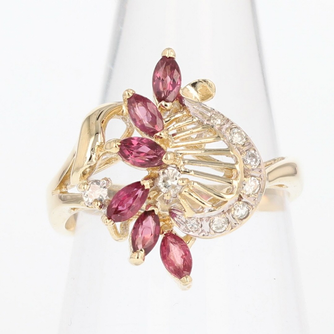 .50ctw Marquise Ruby and Diamond Statement Ring 14k Multi-Tone Gold Size 5.5