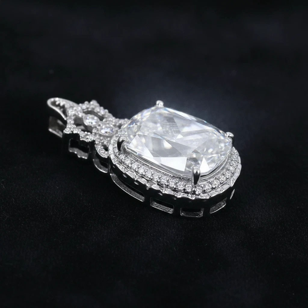 RARE 9.55 Ct Certified White Treated Diamond Solitaire Pendant in 925 Silver