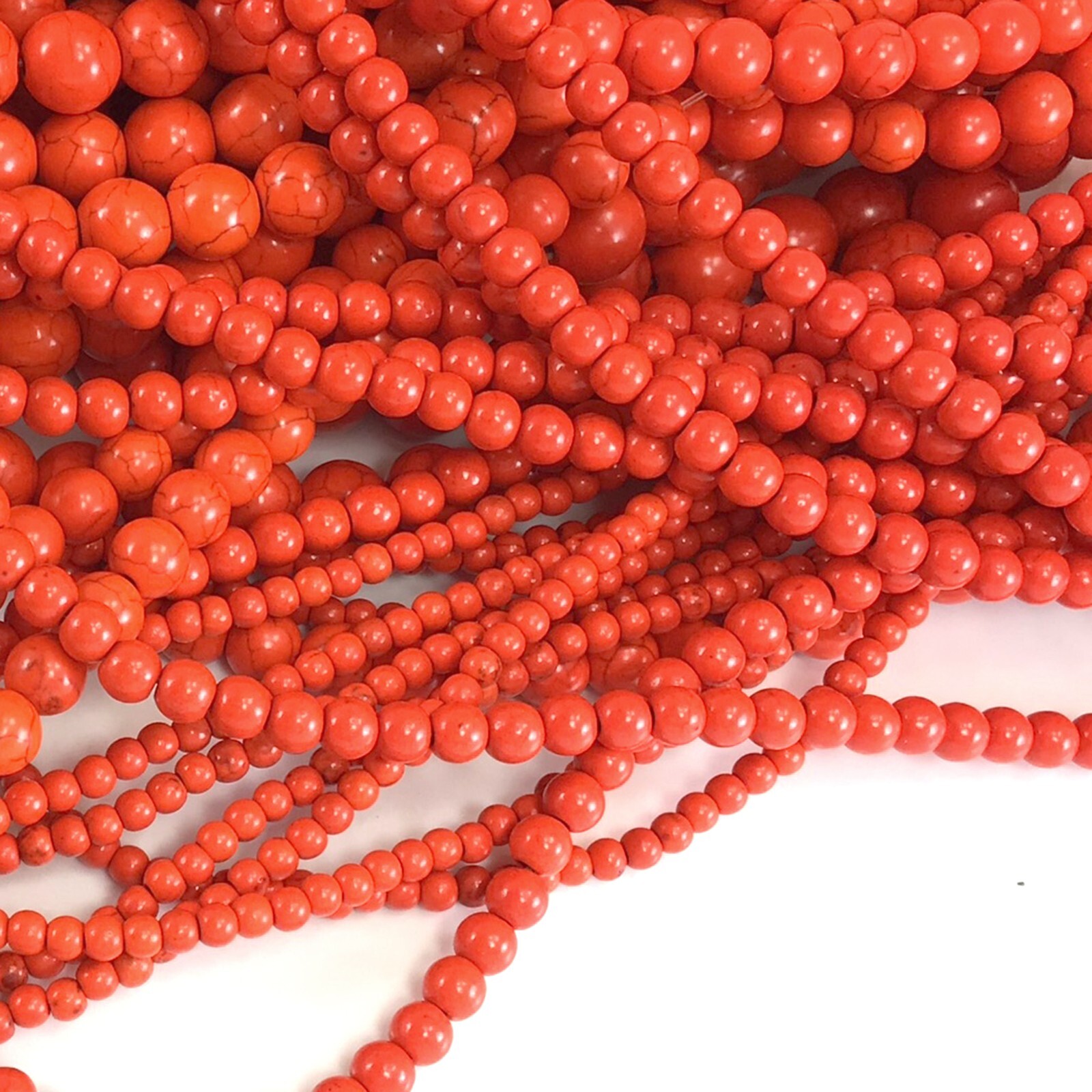 6 Size Gemstone Orange Howlite Magnesite Turquoise Round Loose Beads 15″ srand