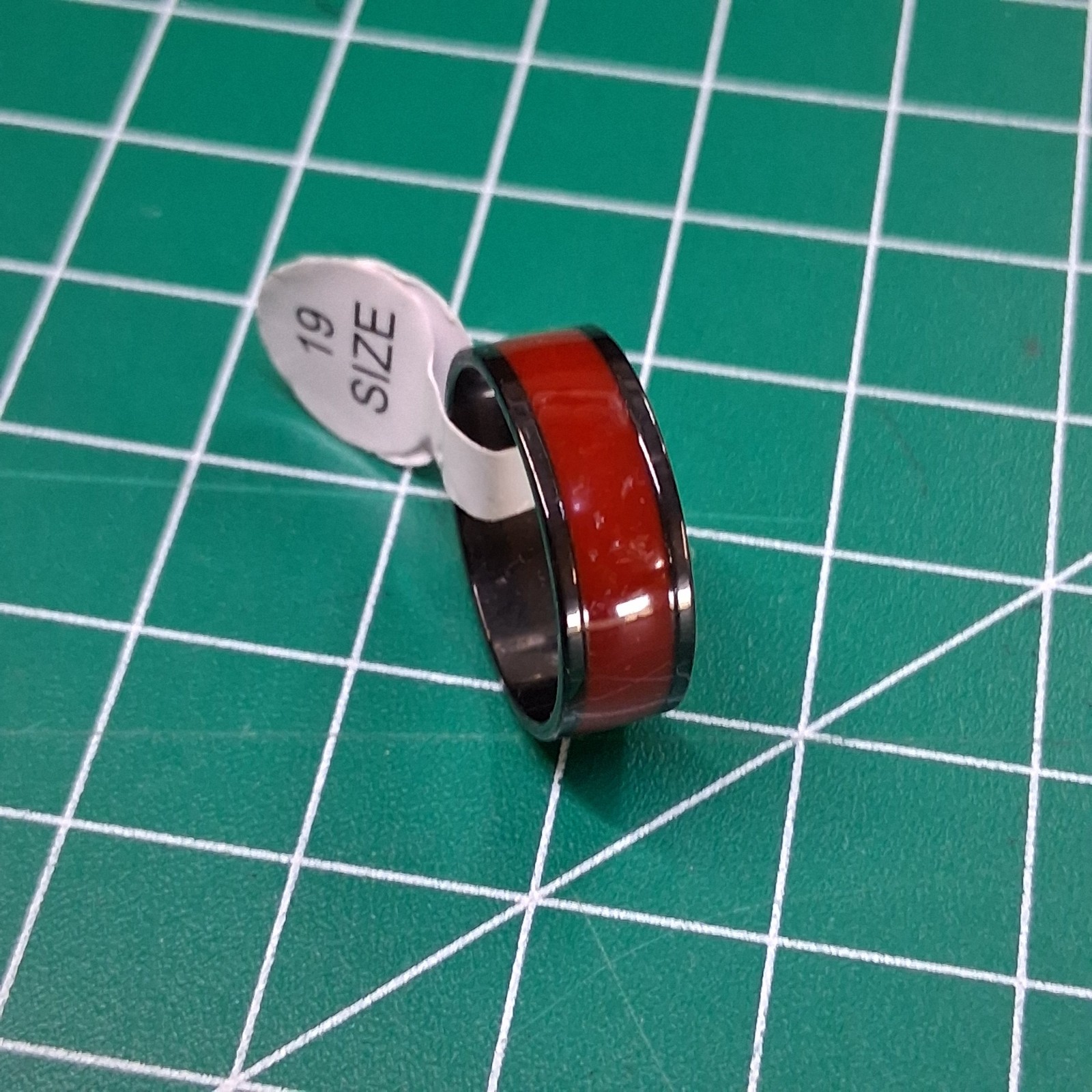 Black Stainless Steel Size 8.75 Maroon Accent Band Ring