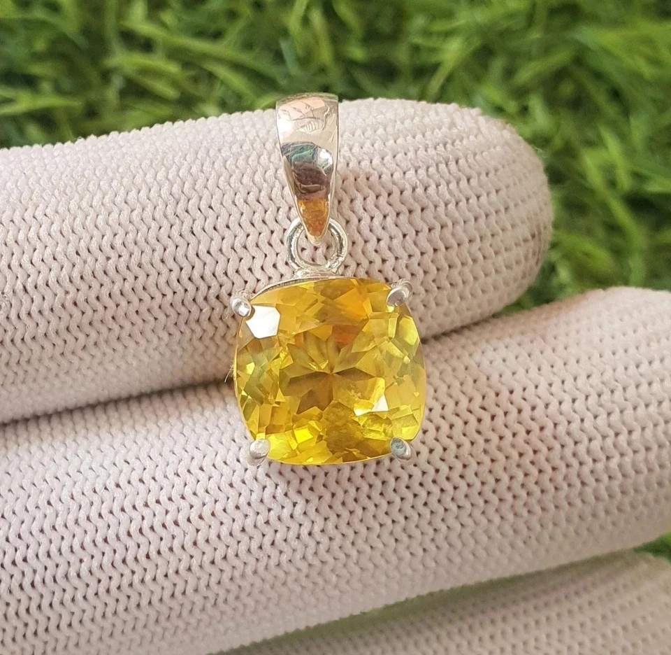 21 Ct Natural Yellow Sapphire Cushion Cut 925 Solid Silver Pendant Gemstone