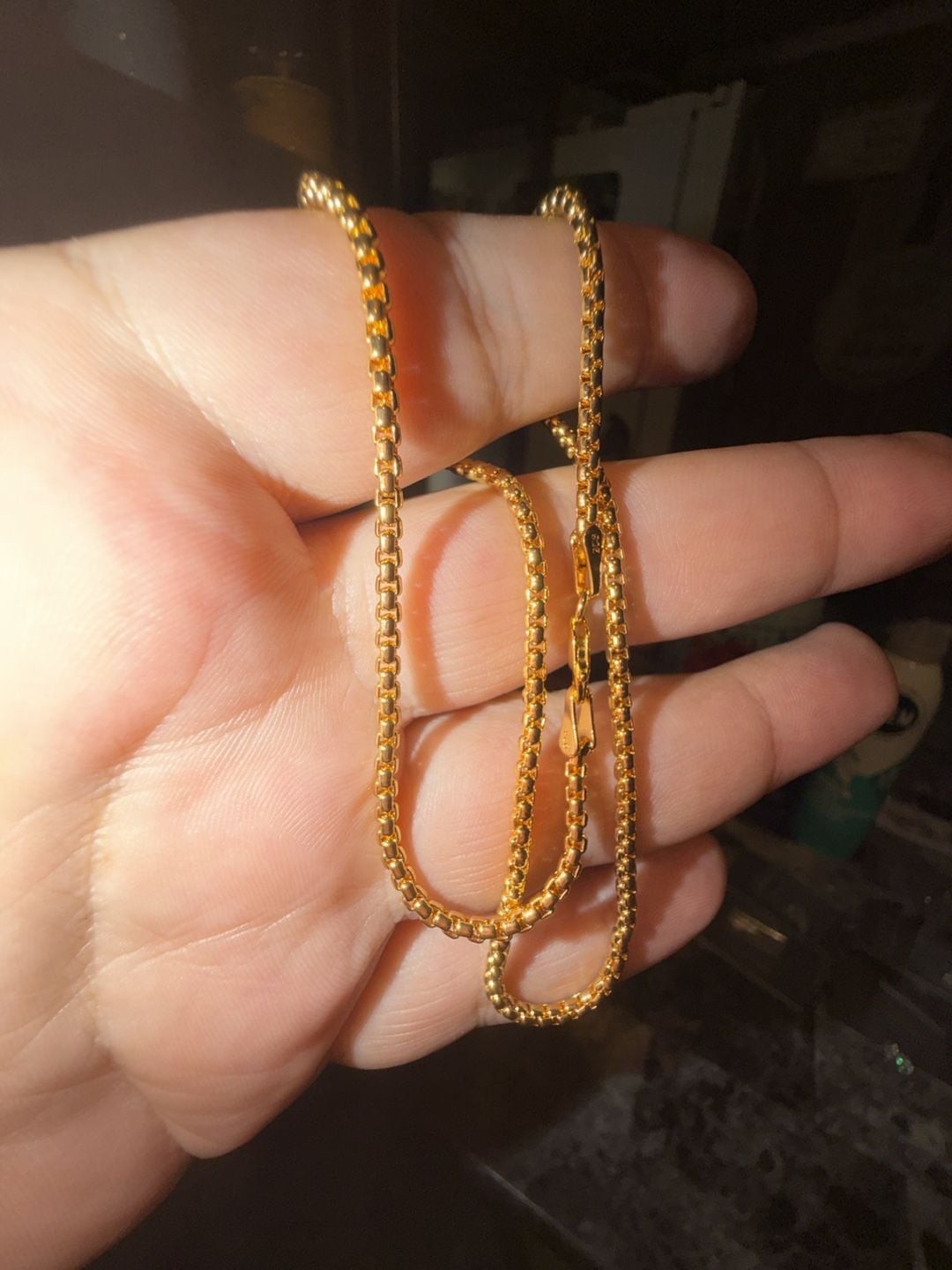 Gold-Plated 925 Sterling Silver Round Box Link Chain 18 inch