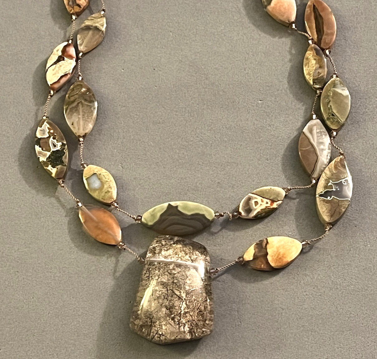 MARGO MORRISON NYC Jasper Rutilated Quartz Chunk Crystal Bead 2-Strand Necklace