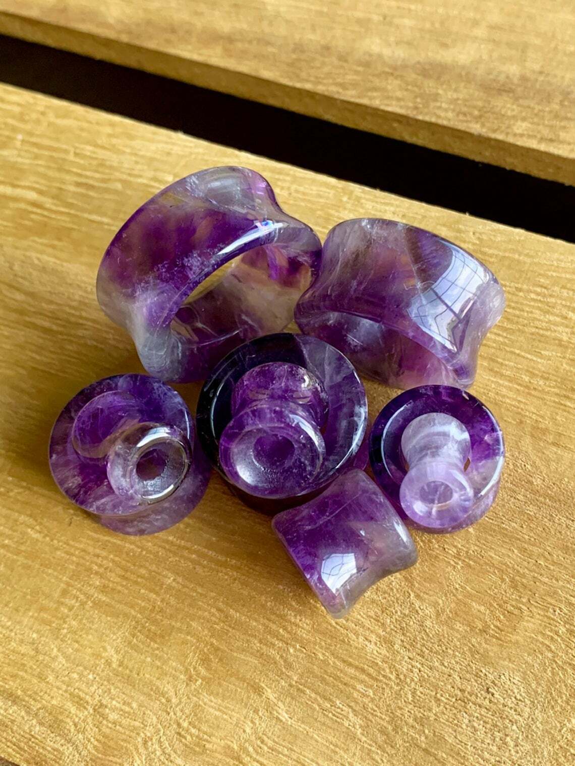 PAIR Amethyst Amythest Organic Stone Tunnels Plugs Earlets Gauges