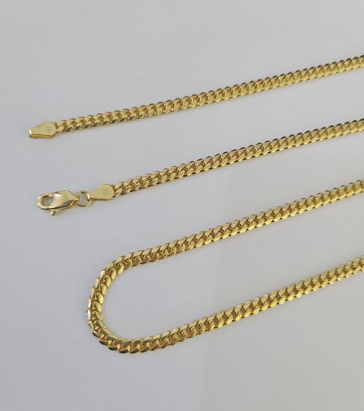 18k Solid Miami Cuban Chain Yellow Gold 3mm 18″ 20″ 22″ 24″ Inches Necklace Real
