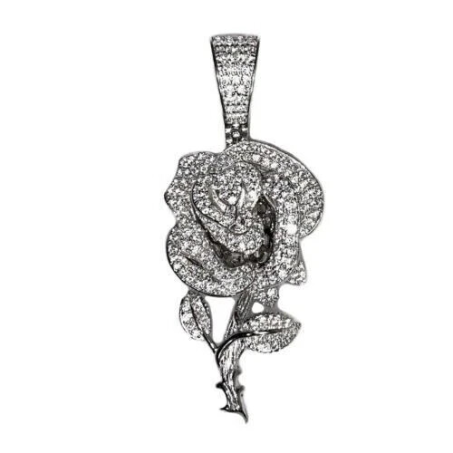 2Ct Lab-Created Diamond Round Cut Rose Pendant 14K White Gold Silver Plated