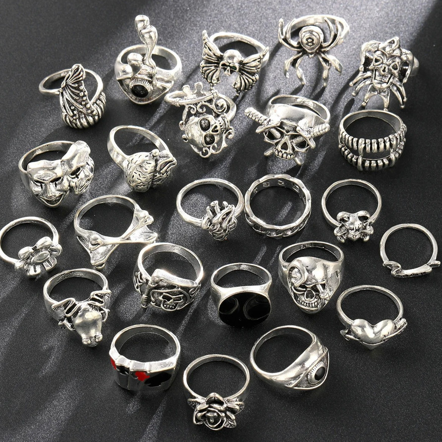 24pcs Gothic Skeleton Ring Set Punk Vintage Party Jewelry – Ring Accessories