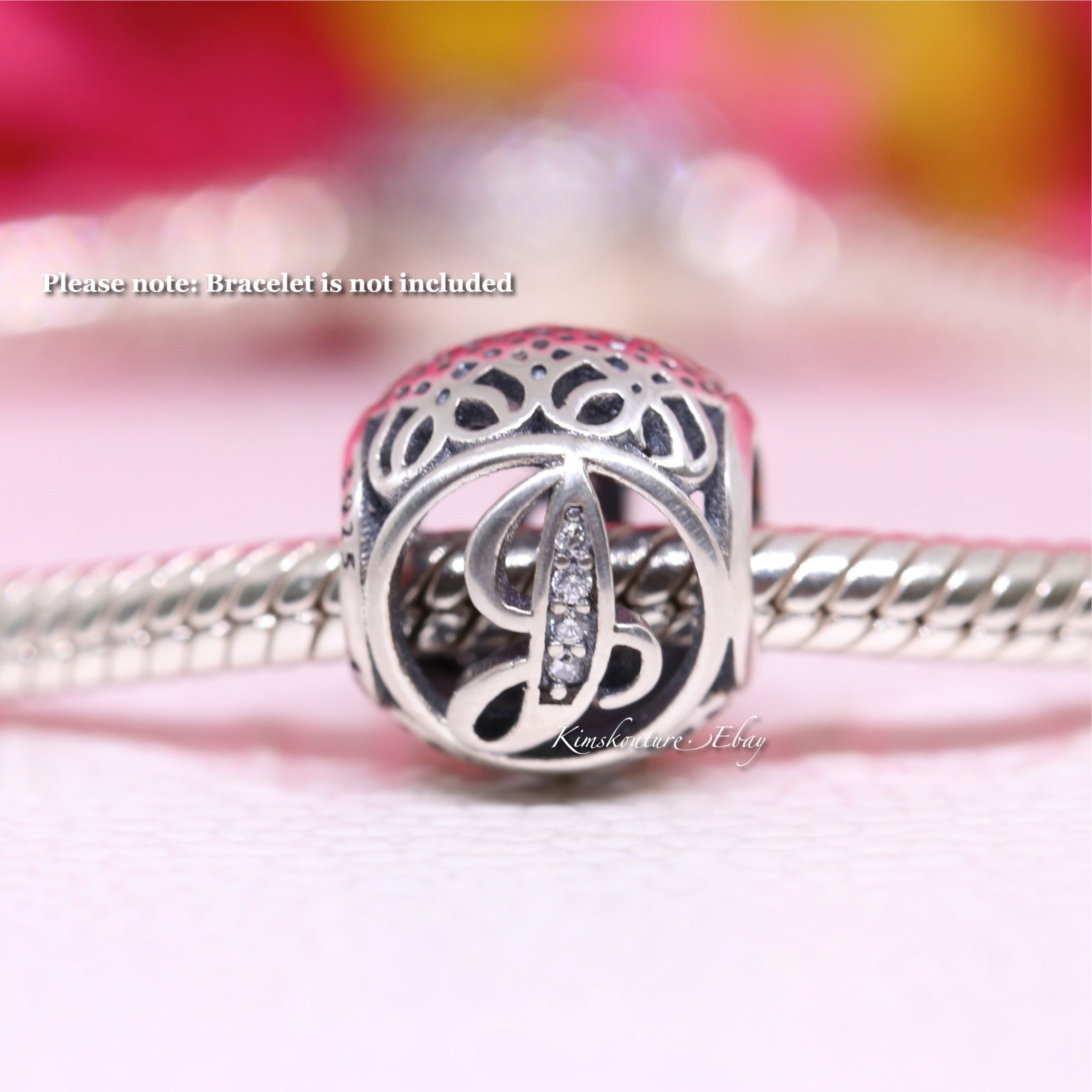 Authentic Pandora Vintage J Alphabet Charm Sterling Silver Bead 791854CZ