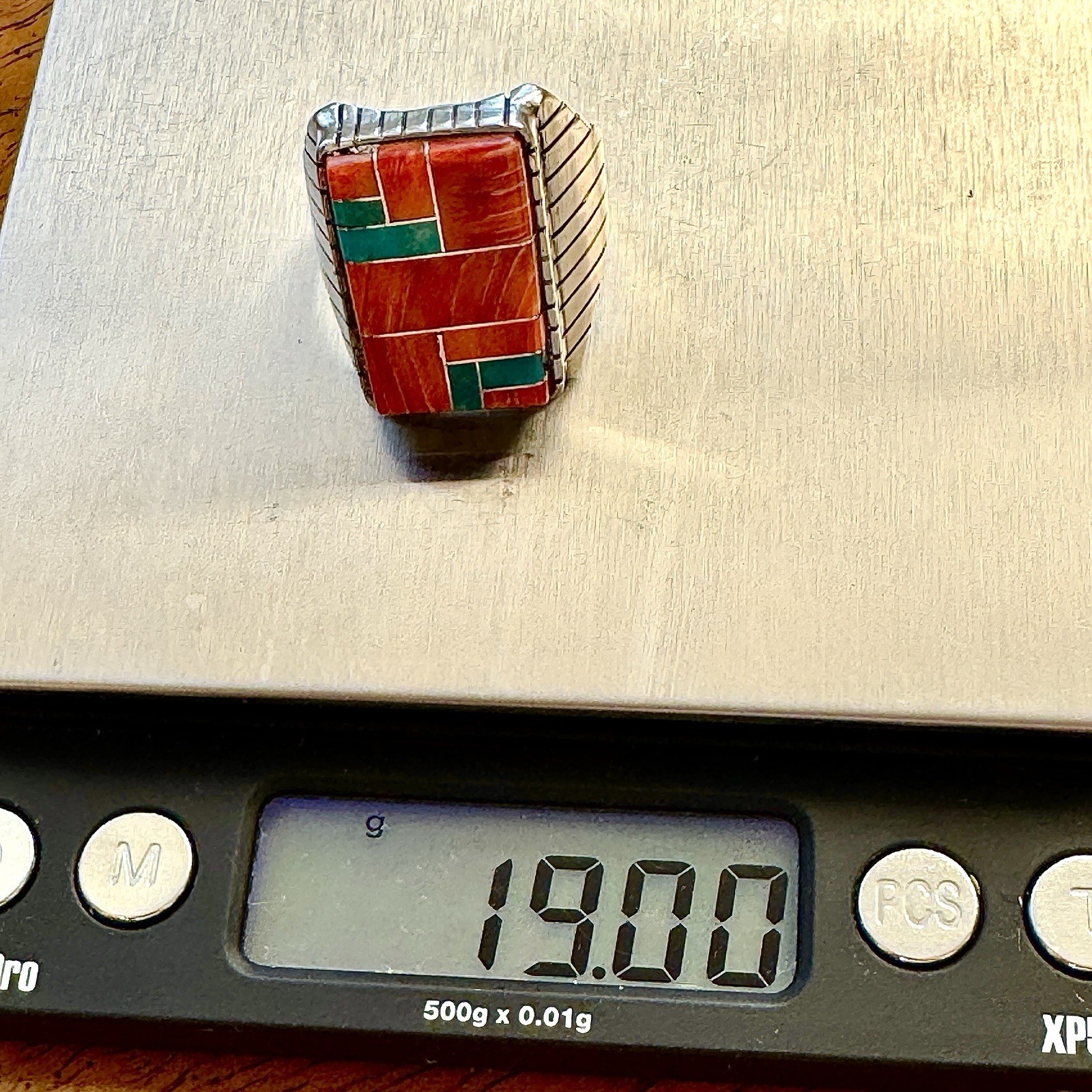 Turquoise Multi Stone Inlay Mens Ring Sz 13 Navajo Sterling Signed T Jack 22mm