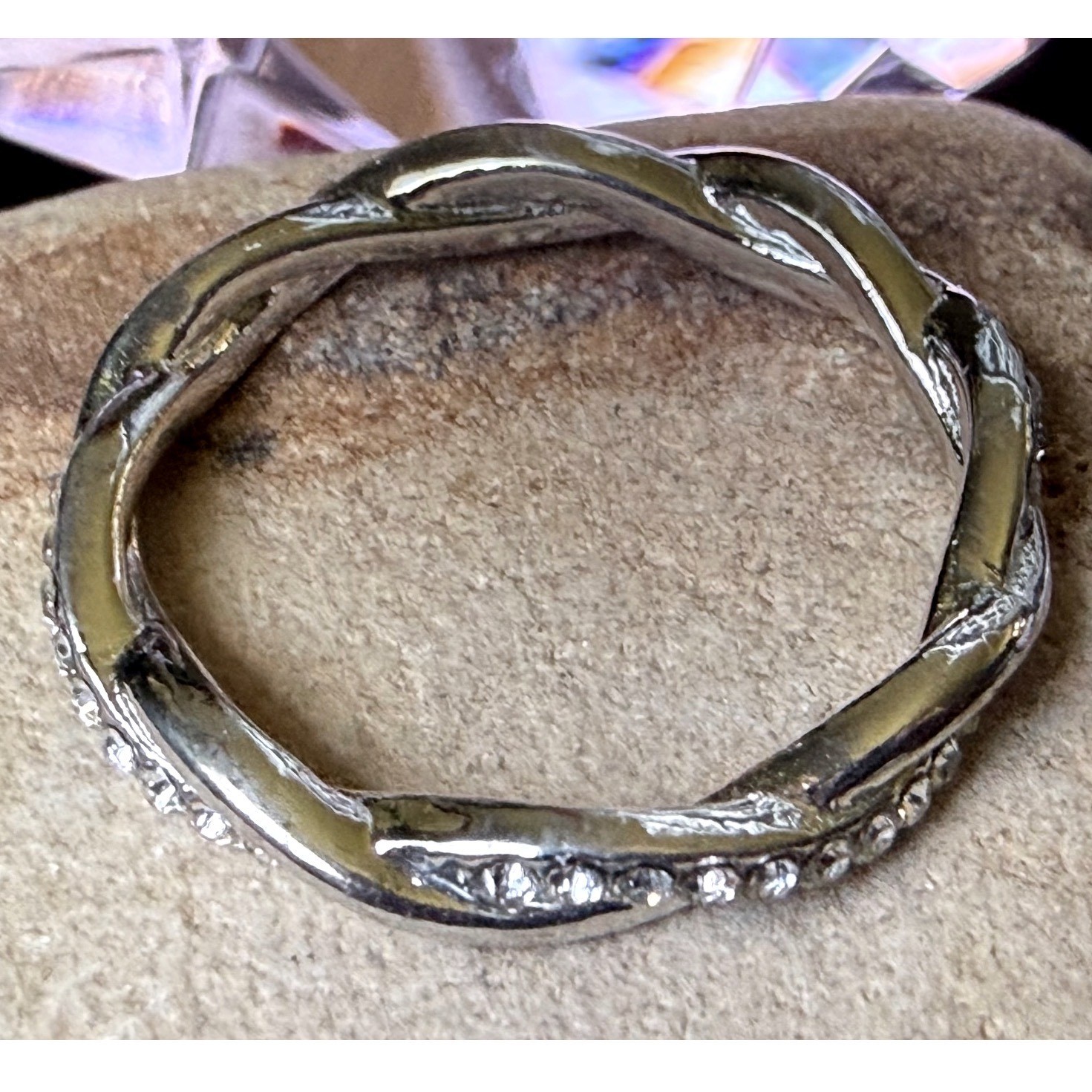 Silver Silver Pavé Crystal Eternity Band Ring Women Stackable Rope Sz 8