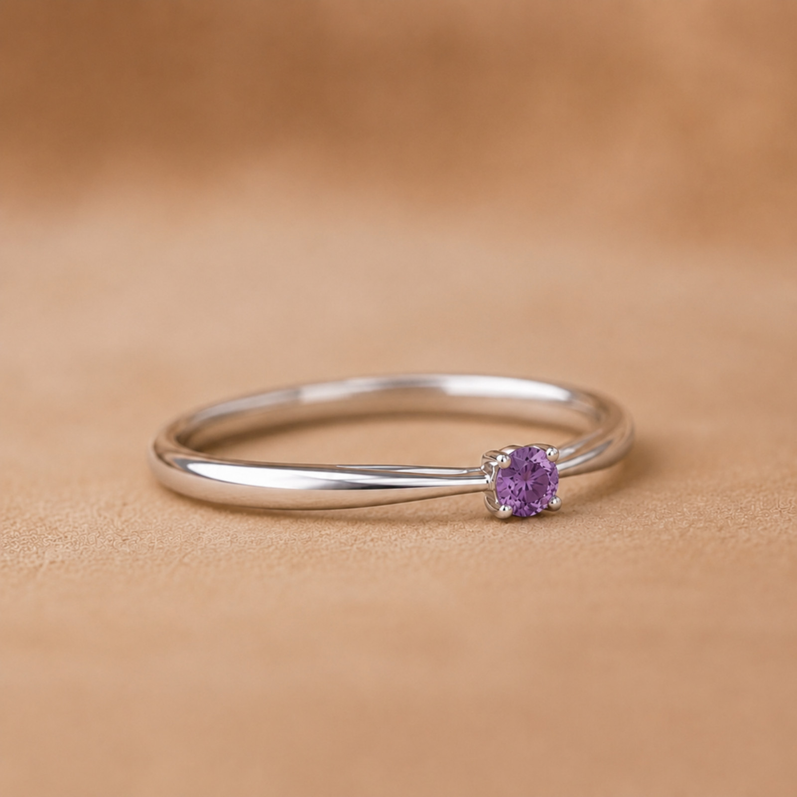 925 Sterling Silver Amethyst Solitaire Ring Dainty Minimalist Promise Engagement