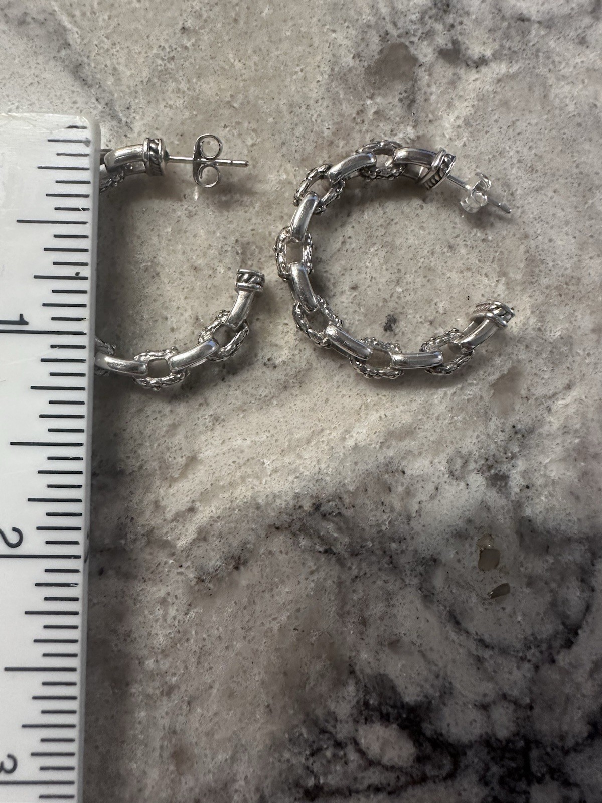 JAI Sterling Silver Link & Box Chain Hoop Earrings 1”