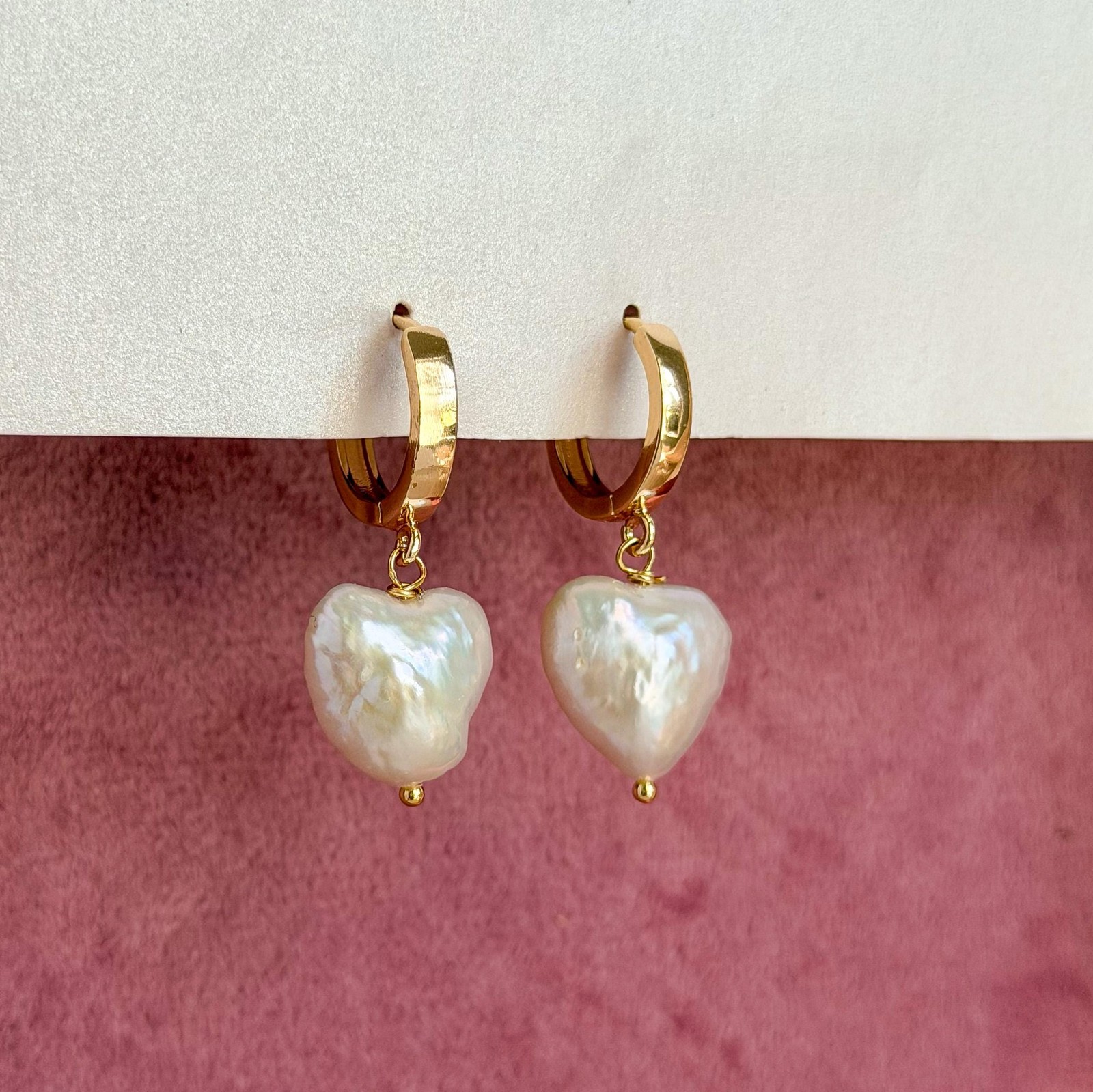 Heart Pearl Drop Earrings, Silver Huggie Hoops, Gift for Her