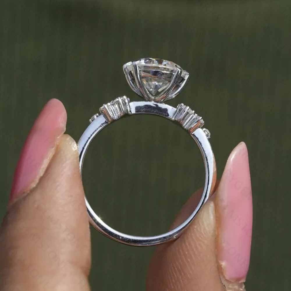 2.0CT Round Moissanite Solitaire with Accents Wedding Ring 14K White Gold Plated