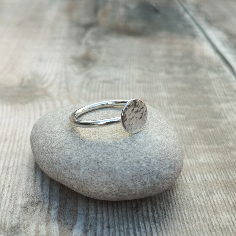 Disc Ring 925 Sterling Silver Band Ring Solid Handmade hammered Band Ring