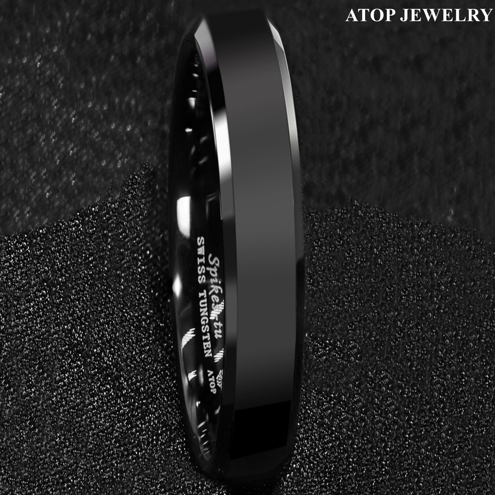 8/6mm Black Brushed Center Tungsten Carbide Ring Men Weddinng Band ATOP Jewelry