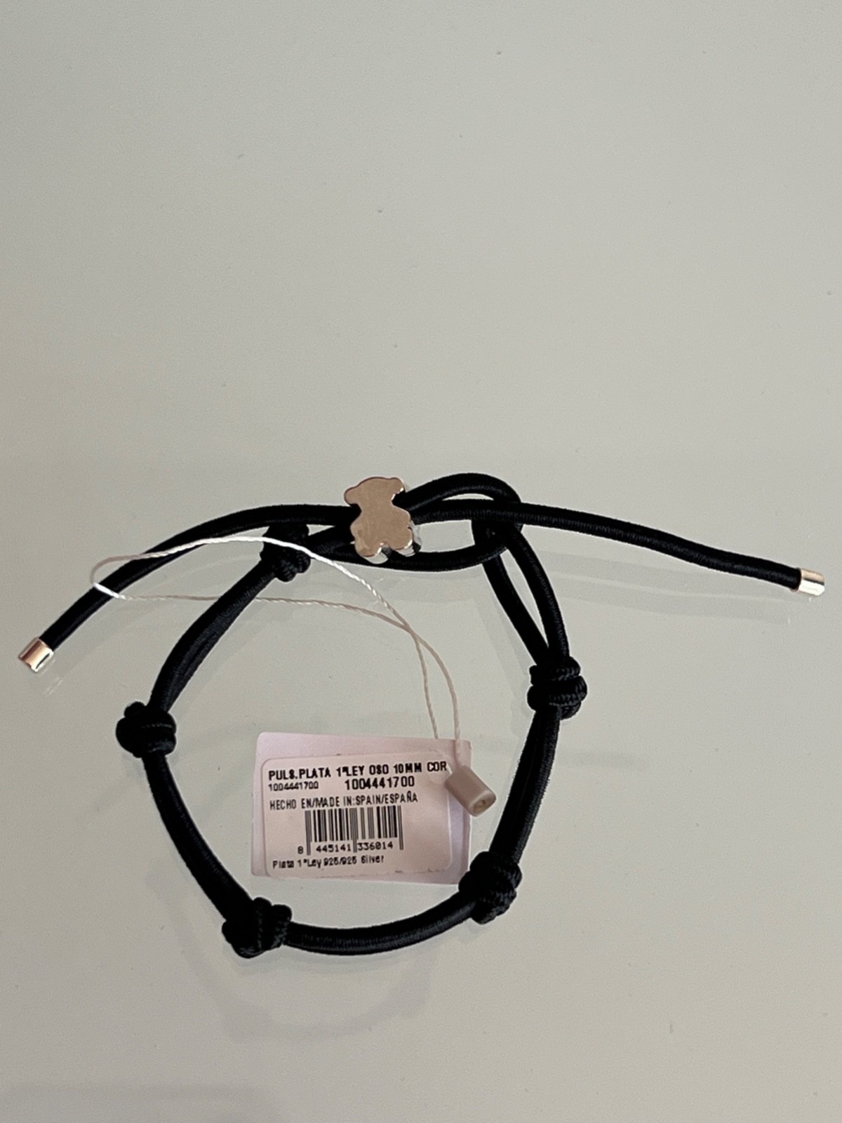 TOUS BLACK ELASTIC BRACELET WITH SILVER BEAR SWEET DOLLS $125 MSR MADE IN SPAIN