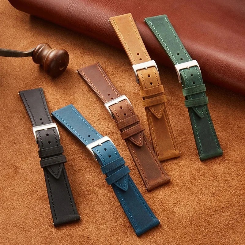 Crazy Horse Genuine Leather Watch Strap Mens Quick Release Band 18 19 20 21 22mm