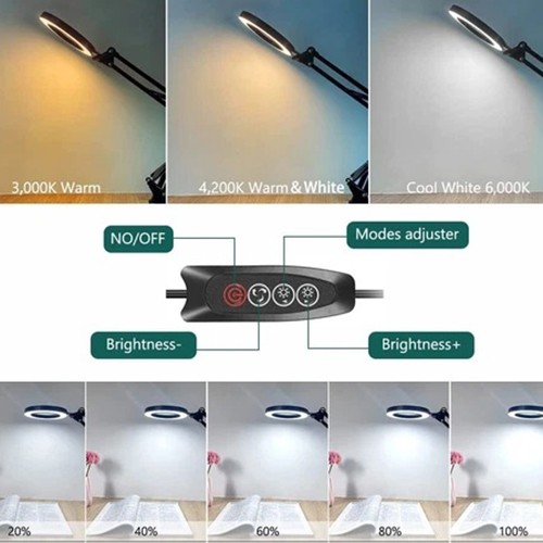 10X Magnifying Glass LED Desk Lamp With Base and Clamp forJewelry Making/Reading