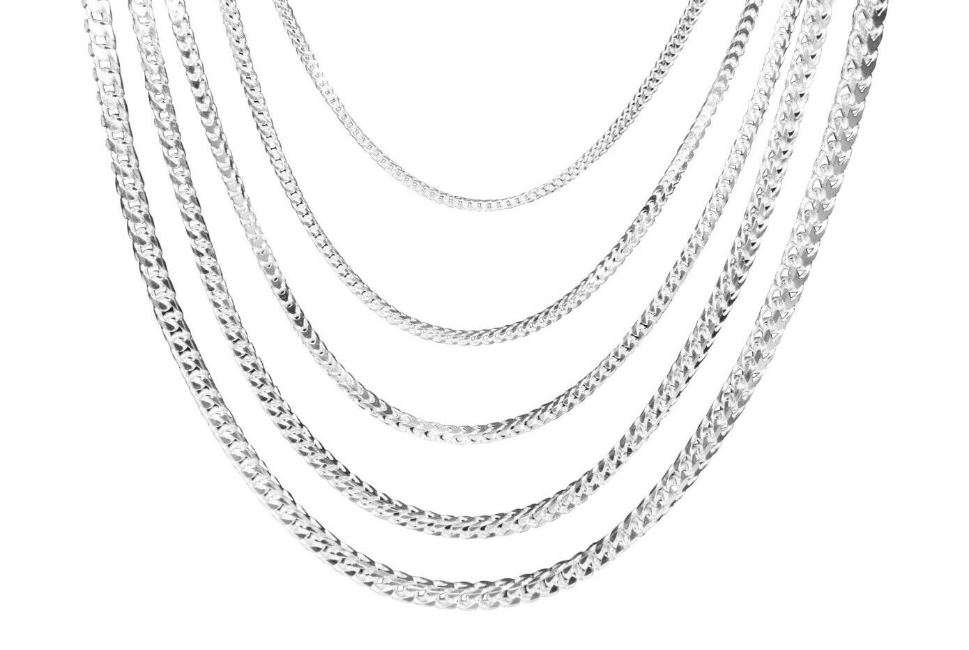 Real Solid 925 Sterling Silver Franco Diamond Cut Chain Necklace Italy Jargod