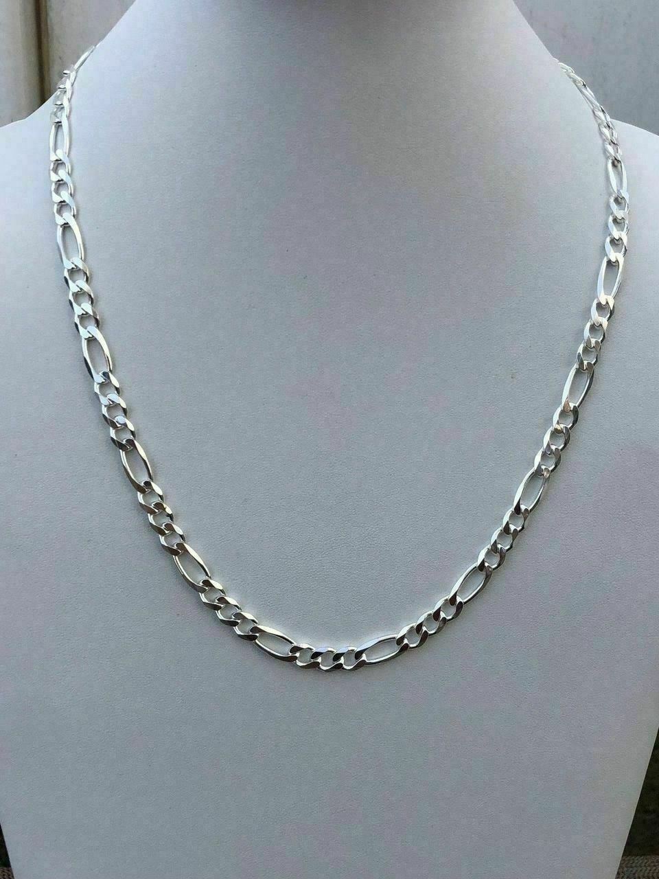 Men’s Solid 925 Sterling Silver Figaro Chain Necklace ITALY 8mm Thick 18-30″