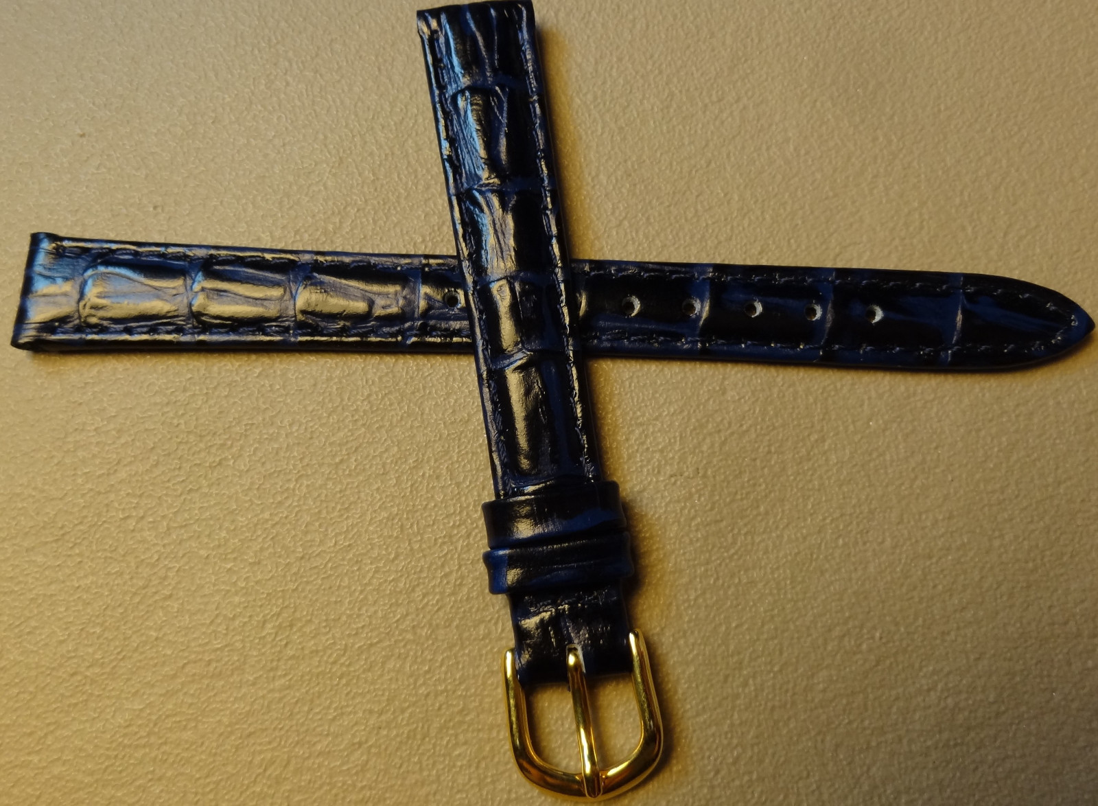 12mm Regular Womens Genuine Leather Dark Blue Crocodile Grain Watch Band