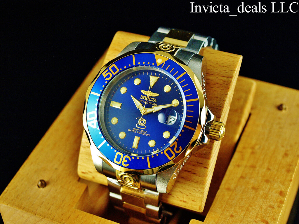 Invicta Men’s 47mm GRAND DIVER Automatic Blue Dial Gold Plated Two Tone SS Watch