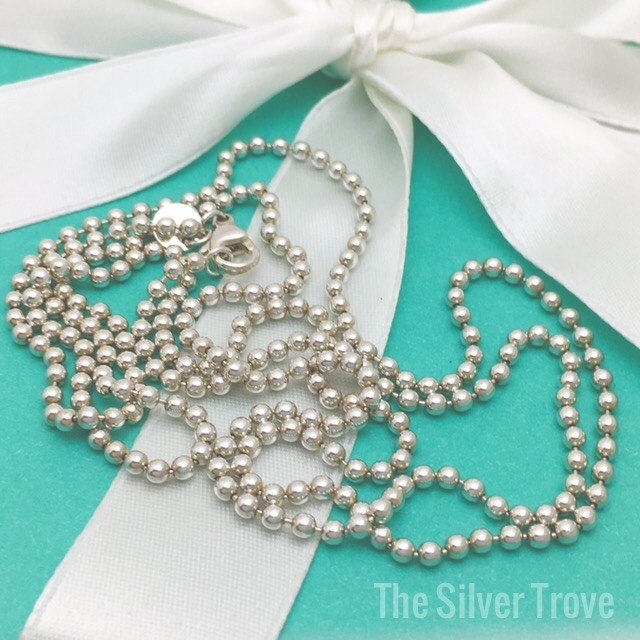 24″ Tiffany & Co Men’s Unisex Sterling Silver Bead Necklace Dog Chain