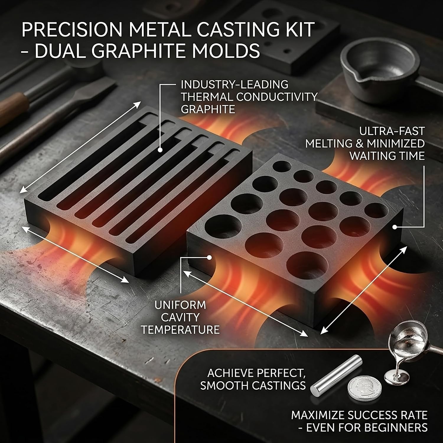 Graphite Metal Melting Casting Kit: Small Mold for Gold Silver Copper | Casting