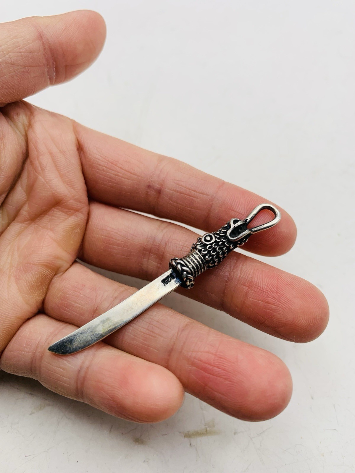 Vintage Sterling Silver 925 Asian Dragon Animal Dagger Knife Sword Charm Pendant