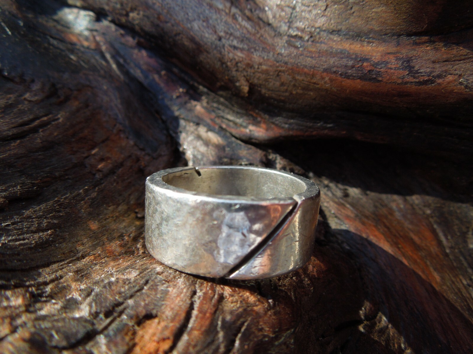 Sterling Silver Hammered Smooth Band Ring Mexico Size 8
