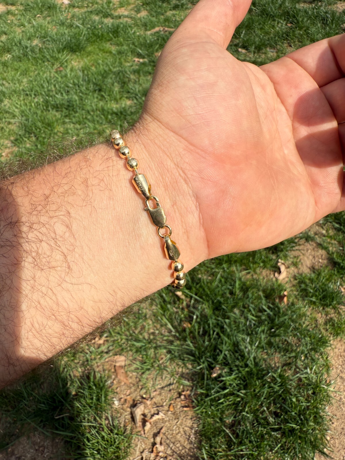 Men’s Solid 14k Gold Over 925 Silver Ball Bead Bracelet 5mm Thick Beads – 8″