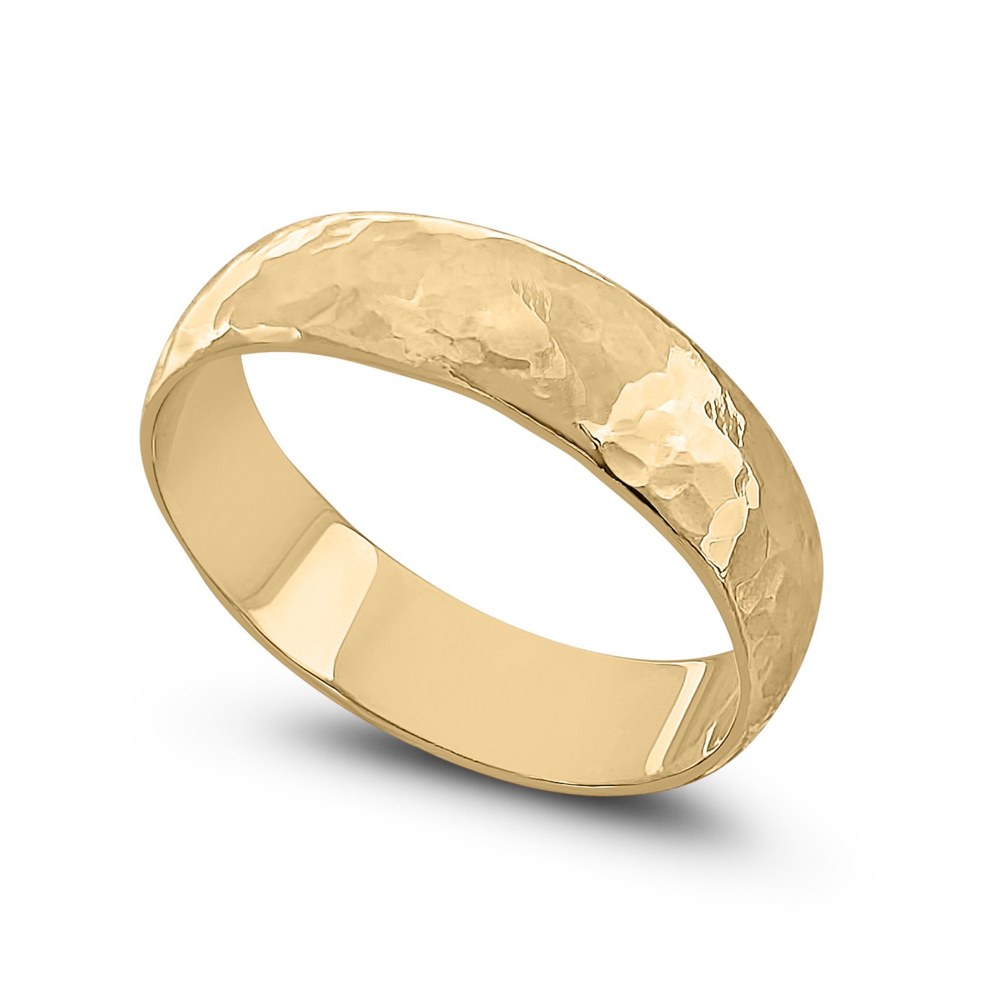 Solid 14K Yellow Gold Hammered Ring Handmade 5mm Hammer Texture Wedding Band