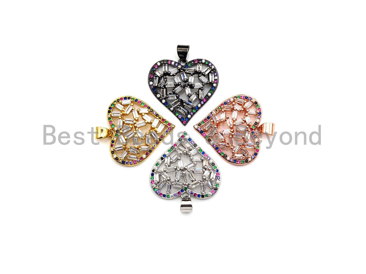 Bagette CZ Pave Filigree Heart Charm/Pendant for Jewelry Making, 28mm – Sku#FH44