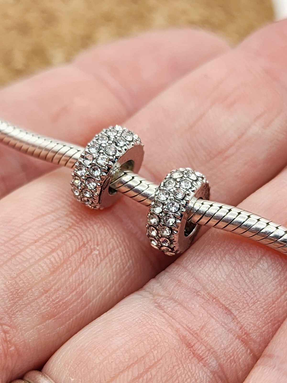 2 Authentic Sparkling Silver Cz Spacer European Charm Beads