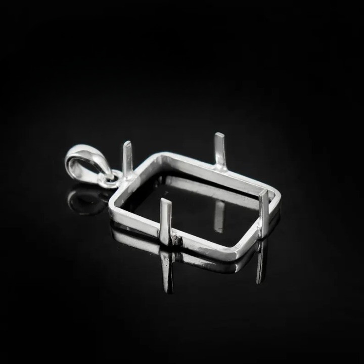 925 Sterling Silver 12x15mm Rectangle Bezel Pendant Setting Handmade Semi Mount