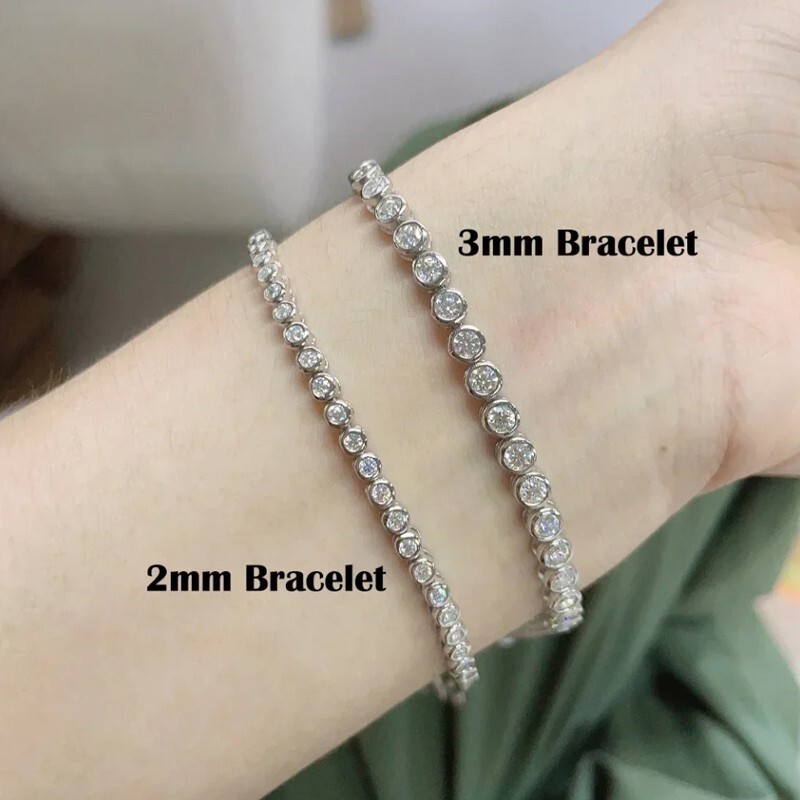 2/3mm Round Cut Moissanite Bubble Bracelet 925 Sterling Silver Chain Pass Tester