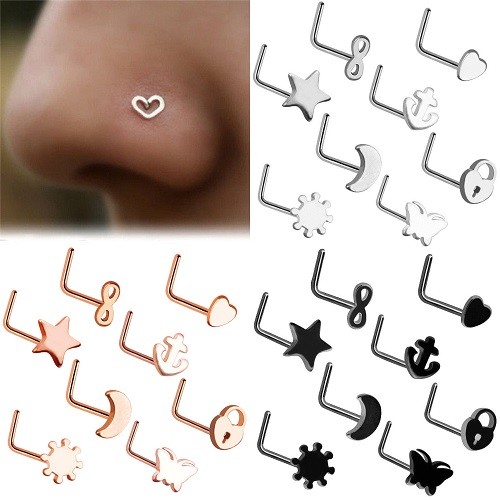 8 PCS Surgical Steel Small Thin Love Star Screw Nose Stud Ring Piercing Jewelry