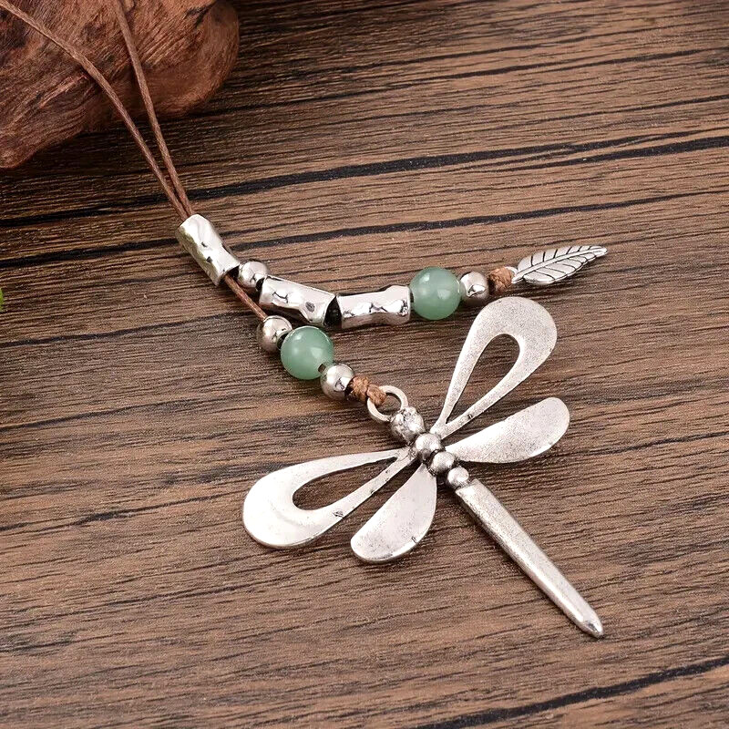 Silvery Boho Vintage Dragonfly Pendant Necklace Alloy Women Men Holiday Gift New