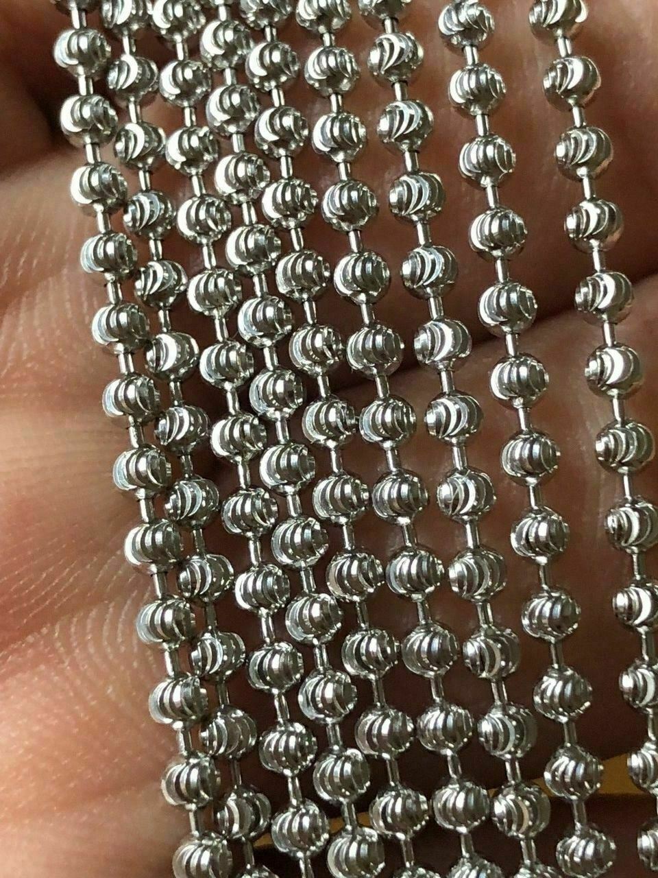 Real Solid 925 Sterling Silver Ball Moon Diamond Cut Chain MADE IN ITALY 2.5mm