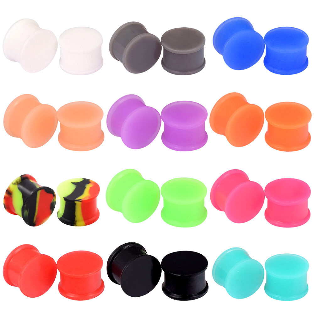 6Pair Solid Silicone Ear Gauges Glow in The Dark Plugs Body Piercing Kit 2g-3/4″