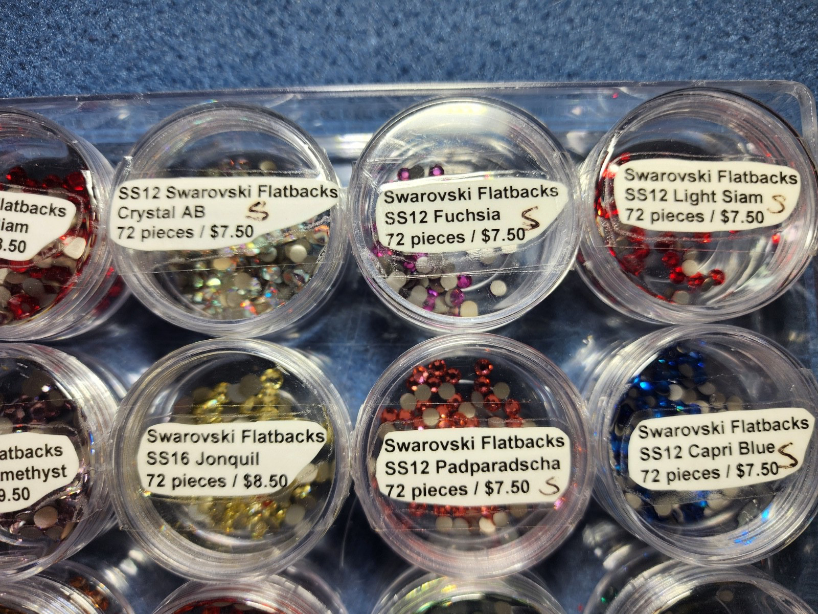 Huge Swarovski Flatback Crystal Lot 28 Jars 1400+ Pieces SS12 SS16 + Pearls