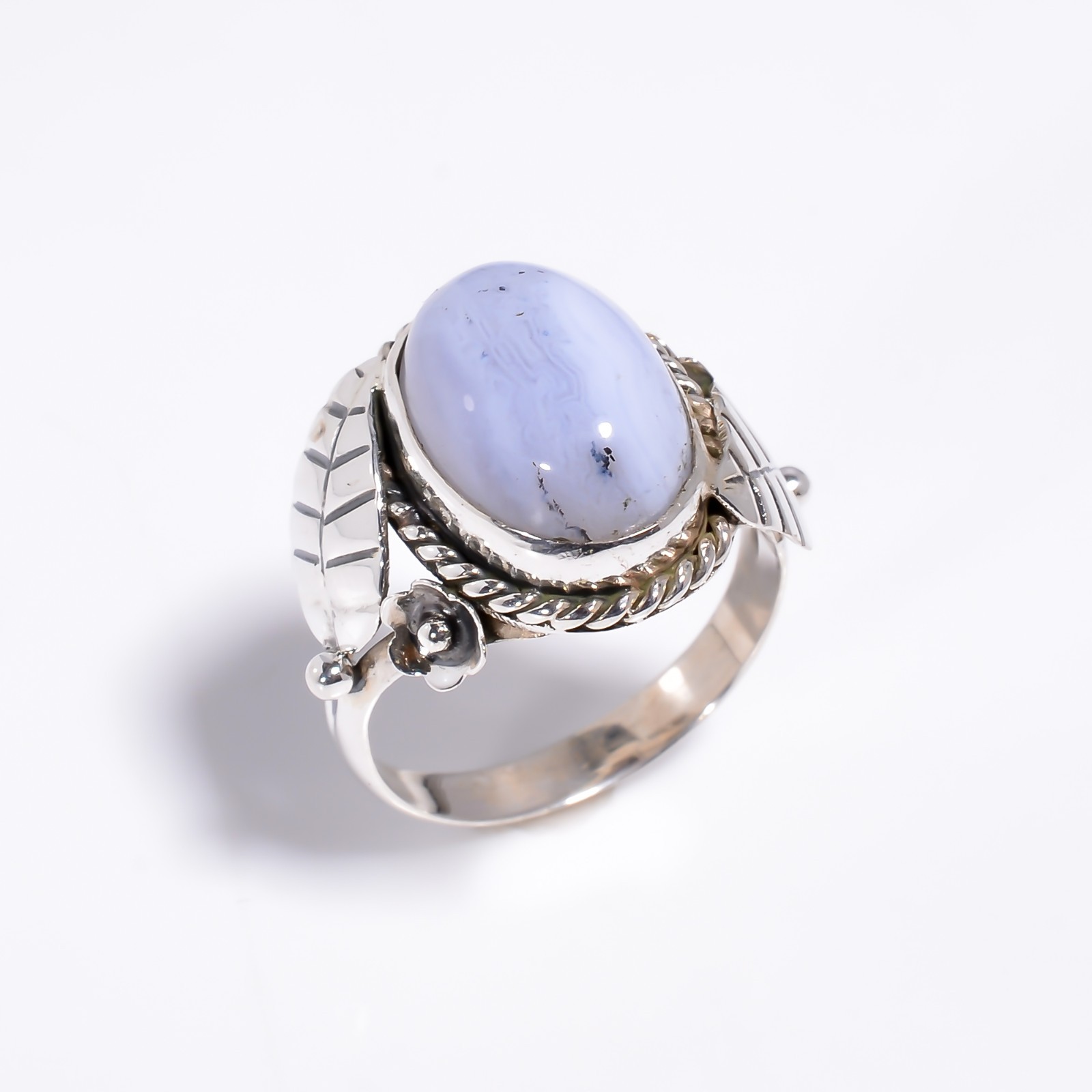 Blue Lace Agate Gemstone 925 Silver Handmade Statement Ring Jewelry