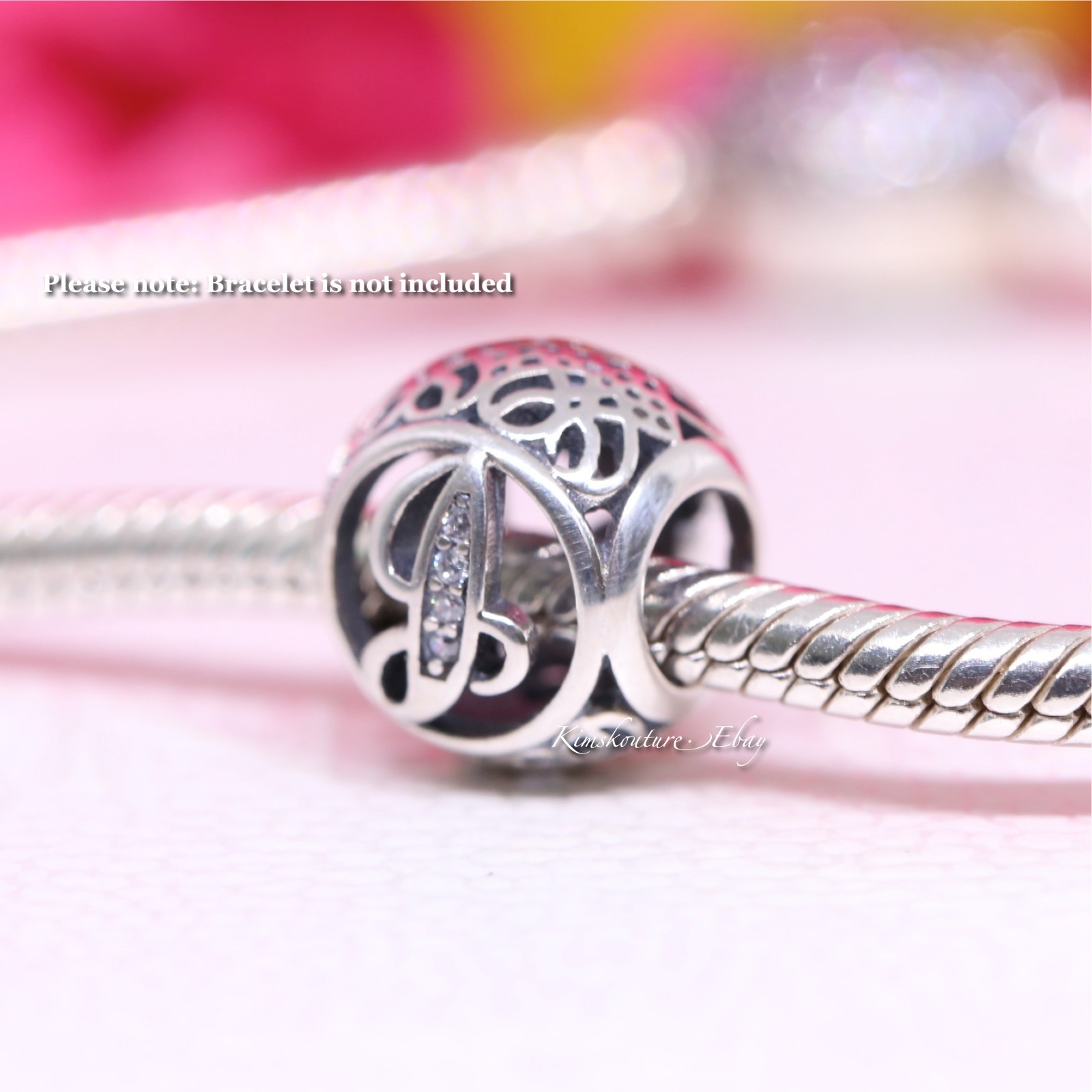 Authentic Pandora Vintage J Alphabet Charm Sterling Silver Bead 791854CZ