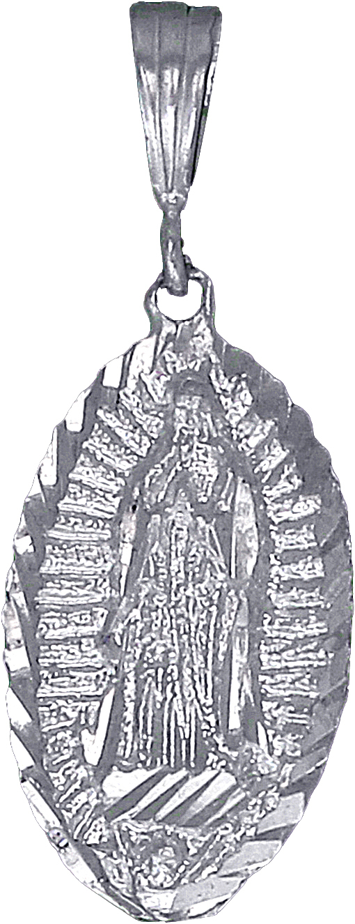 Sterling Silver Virgin Mary Charm Pendant Necklace Diamond Cut Finish with Chain